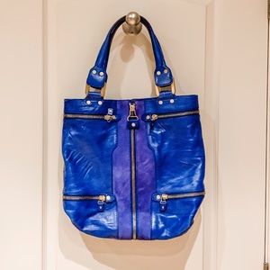 Jimmy Choo blue leather suede tote bag